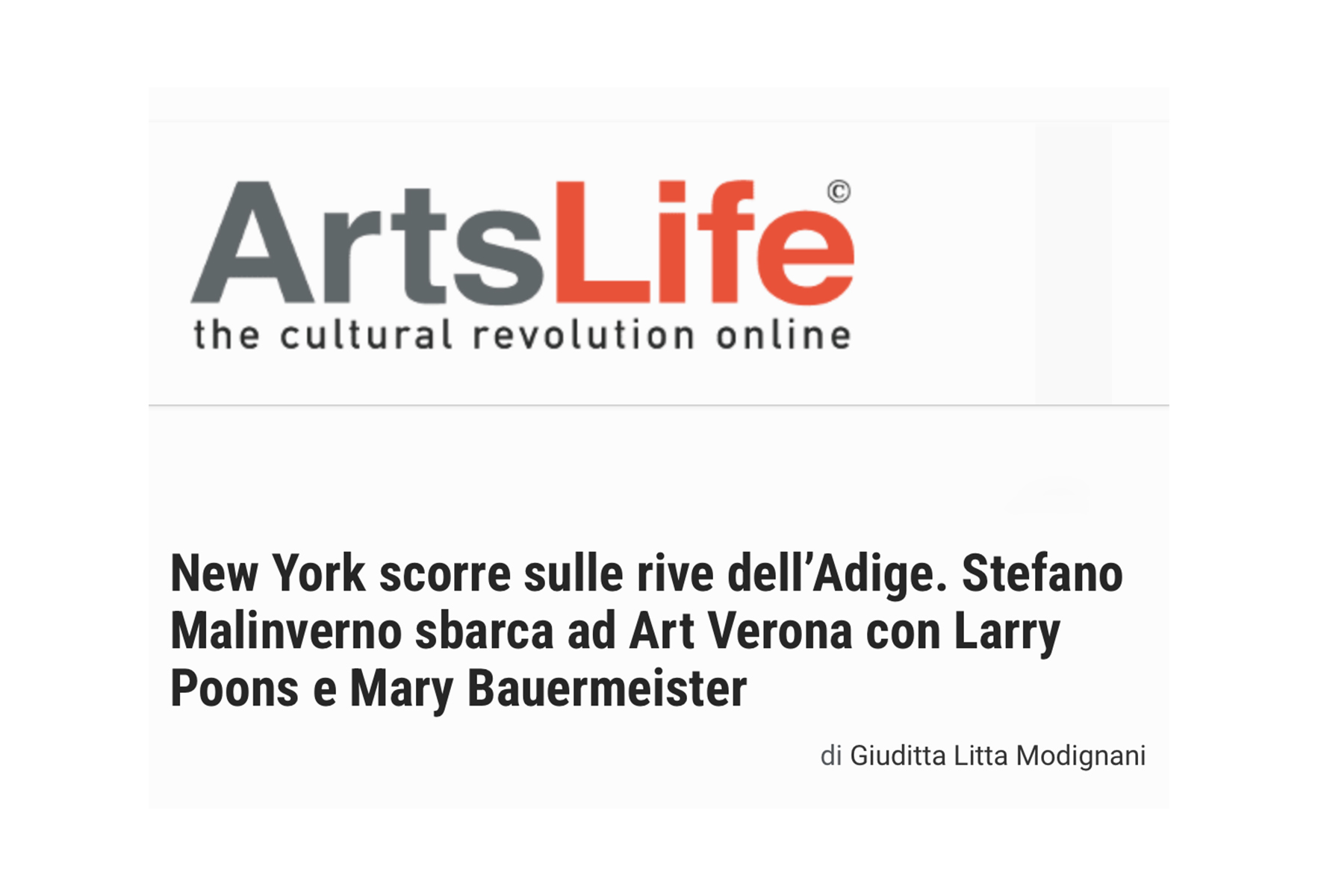 New York flows on the banks of the river Adige. Stefano Malinverno debuts with Larry Poons and Mary Bauermeister at ArtVerona.